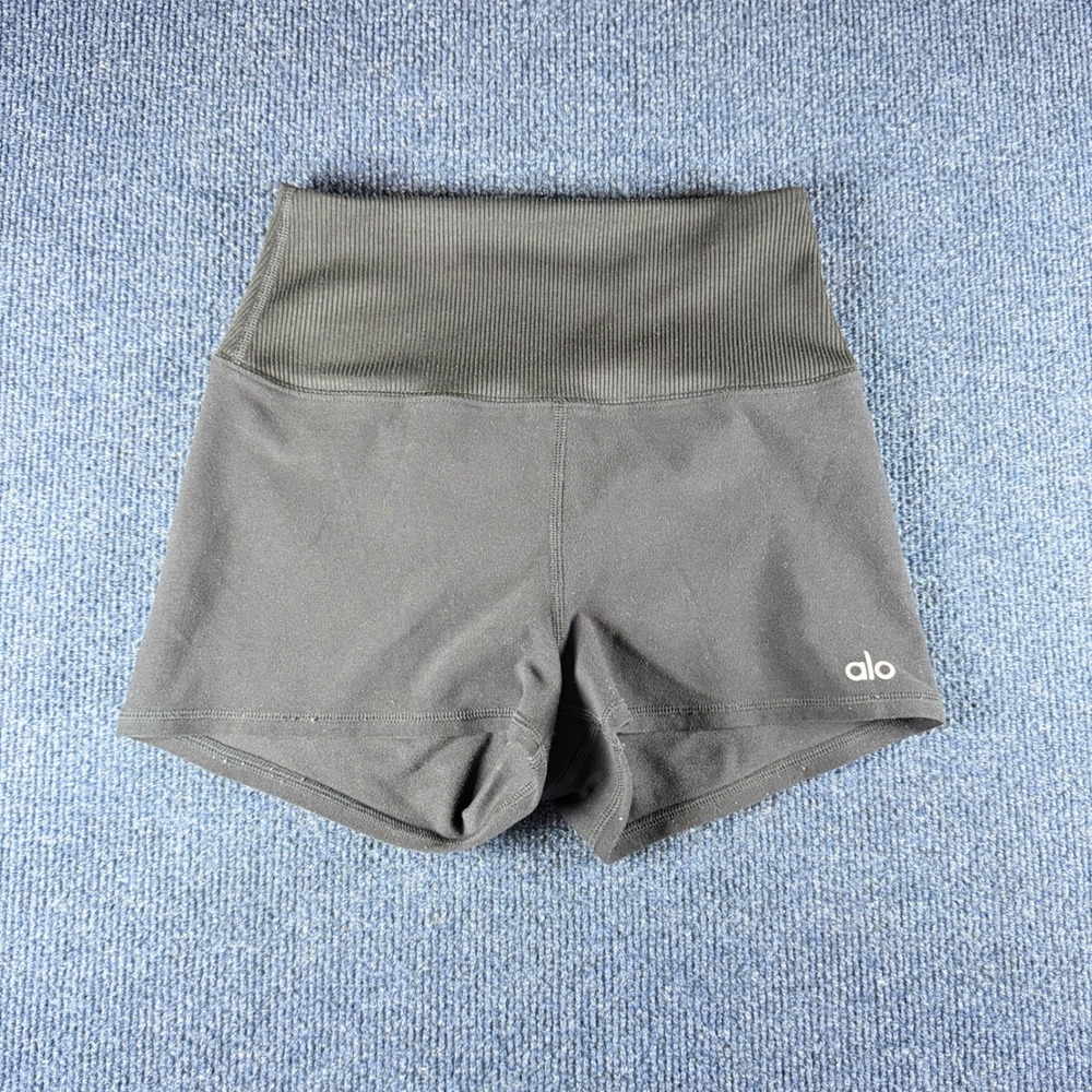Alo Yoga Aura Shorts XS/S 11x2 Black Ribbed Yoga